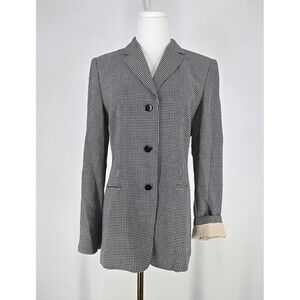 Vintage‎ ARMANI COLLEZIONI Houndstooth Blazer Sz 6 Made In Italy Black & Tan